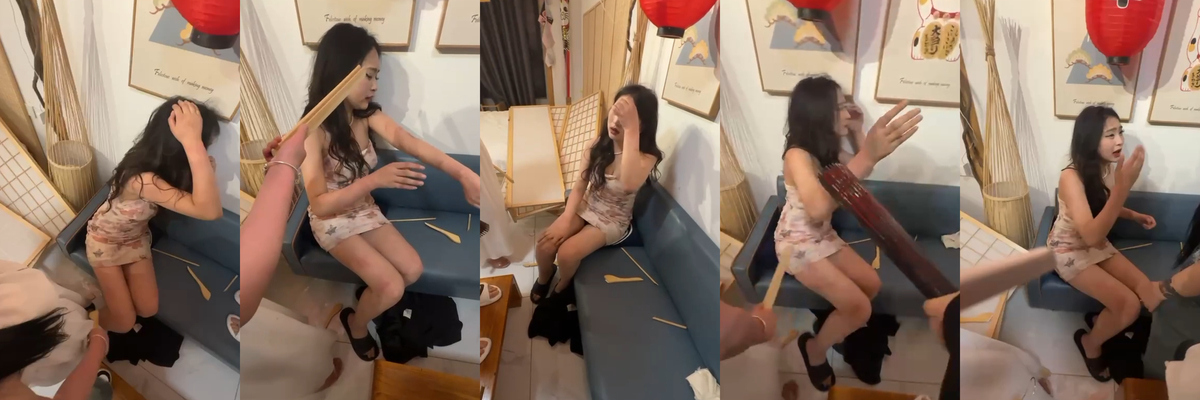 超美精神小妹遭霸凌！漂亮女孩羞耻捂脸痛哭，手持根棍狠狠抽打，谁来救救这个可爱无辜的妹子？